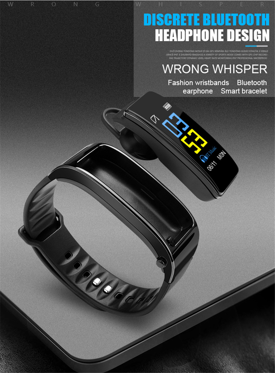 Ρολόι Smartwatch & Ακουστικό Bluetooth TalkBand 2 σε 1, Activity Tracker με Καταγραφή Καρδιακών Παλμών, Βημάτων & Ύπνου